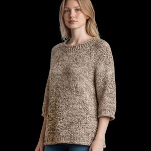 Brunello Cucinelli Feather Cotton Sweater, Floral Embellishment, Size XL, Knit